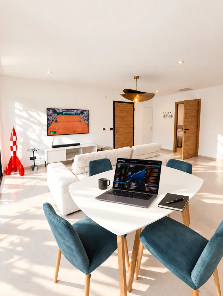 Table de salle à manger servant aussi d’espace de télétravail – L’Annexe du Domaine de la Subérine