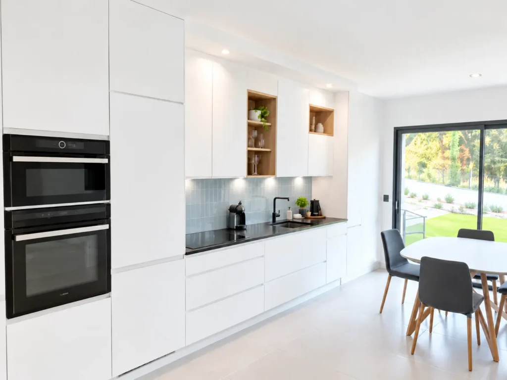 Cuisine entièrement équipée avec four, micro-ondes et plan de travail – L’Annexe du Domaine de la Subérine