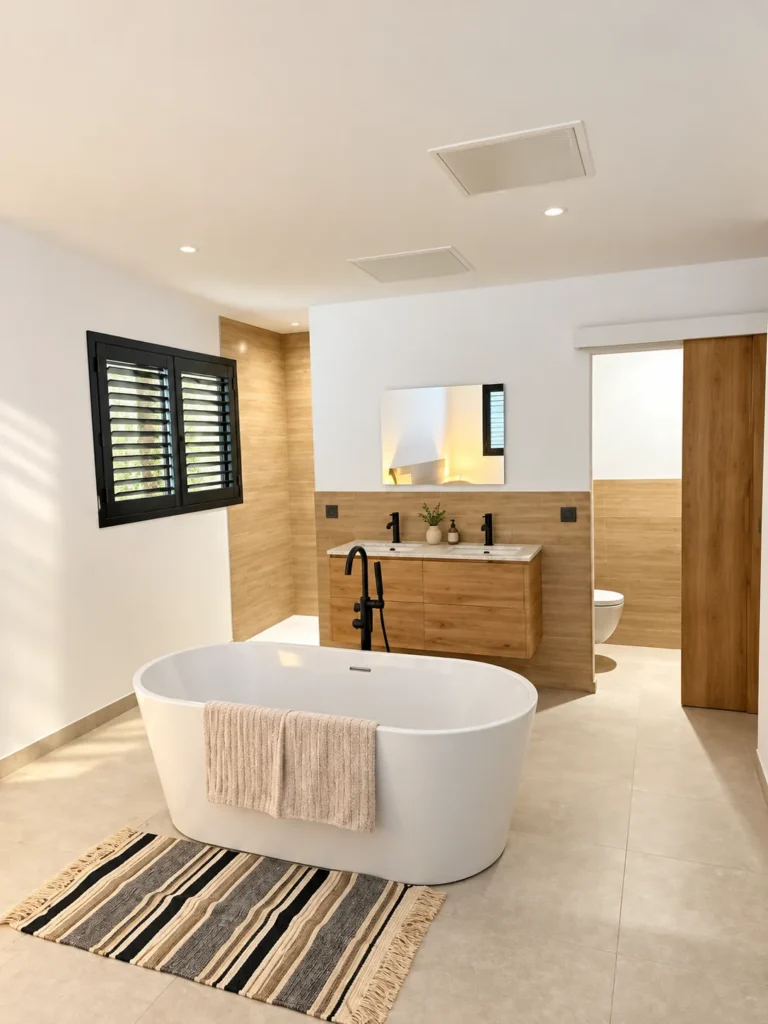 Salle de bain avec baignoire et accès aux toilettes séparées – L’Annexe du Domaine de la Subérine